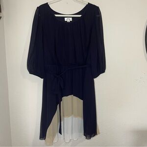 Sweet Storm Deep Navy Blue and Tan Midi Dress Sheer